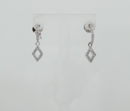 Sterling Silver/CZ Half Hoop Diamond Shape Drop Earrings
